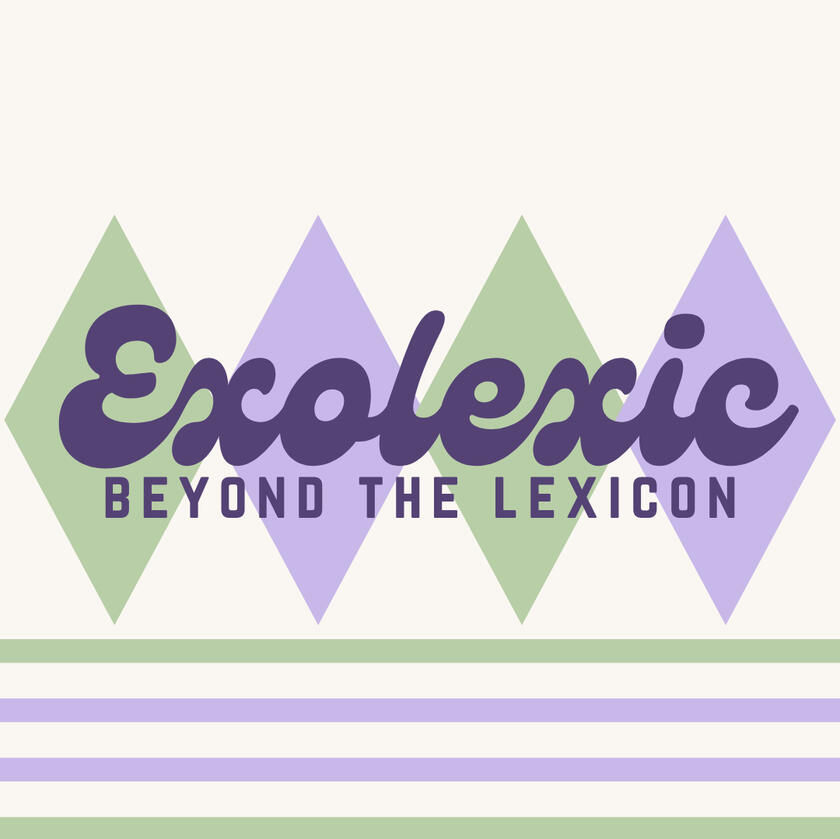 A stylized letter “E” in dark purple surrounded by pastel green and lavender star-shaped sparkles.